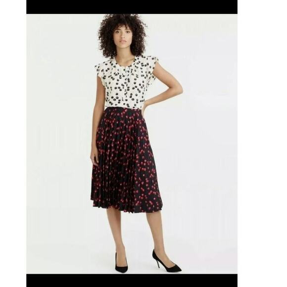 J.Crew Cherry Print Midi Pleated Skirt Size: 4 - Picture 1 of 7